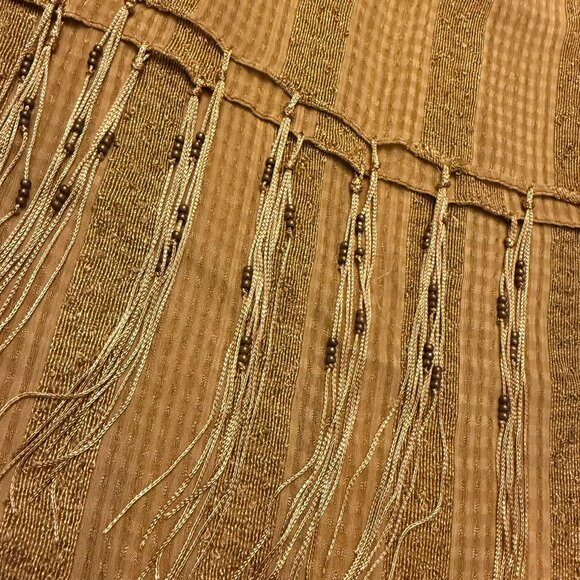 Boho Copper Dreams Beaded Shawl Striped Fringe Wrap by Bijoux Terner Earthy - Picture 12 of 12